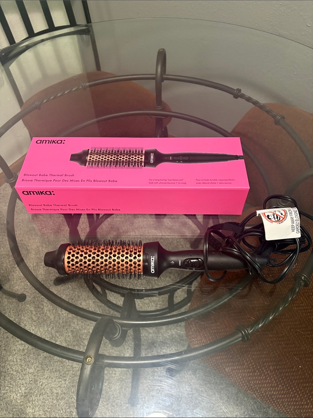 amika Round Thermal Styling Brush in Pink and Copper